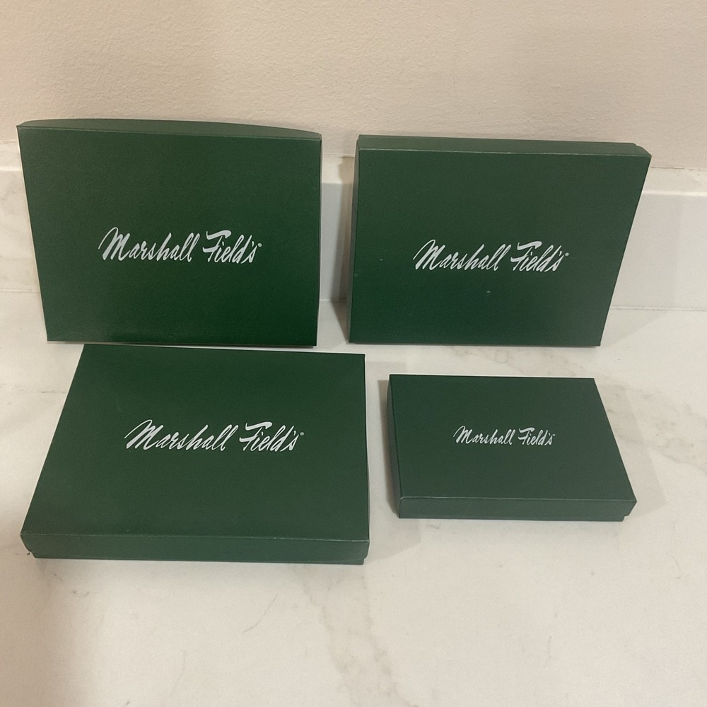 Lot 4 Marshall Fields Green Boxes 7"x5.5" & 5.25"x4" Jewelry Scarf Box